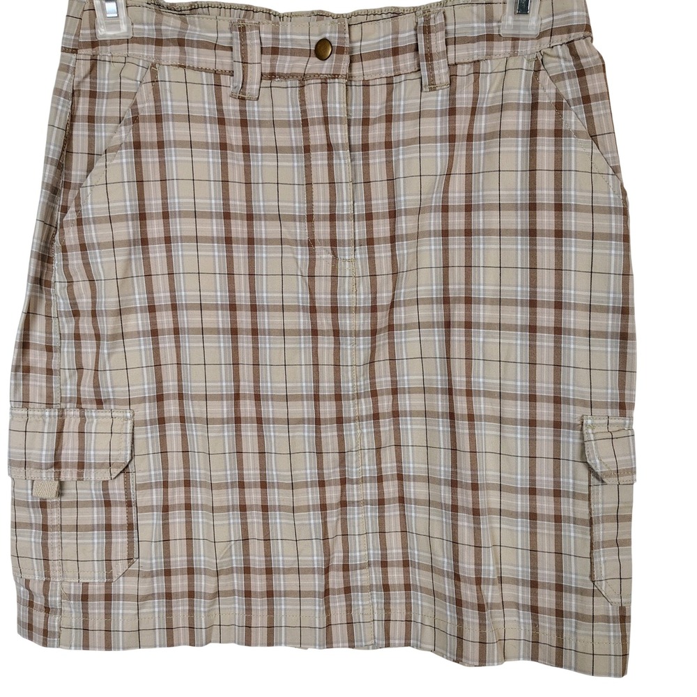 Vintage Basic Editions Plaid Cargo Skirt Brown Tan Cotton Utility Size M NWT